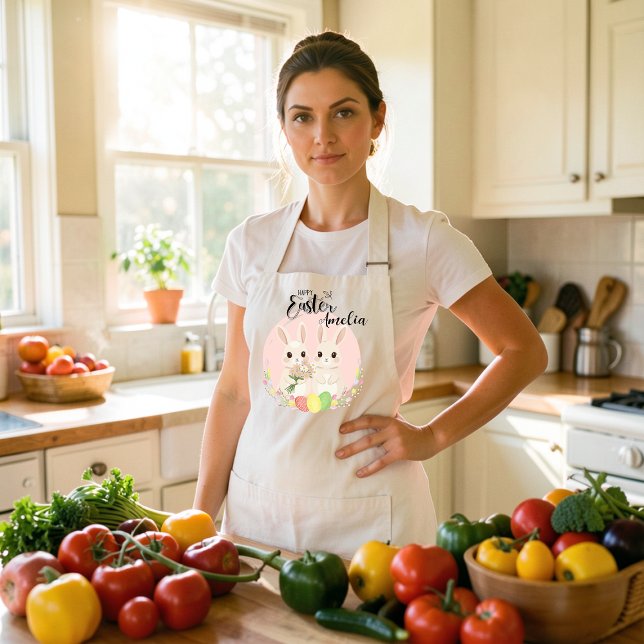 Two Easter Bunnies Personalized Apron (Creator Uploaded)