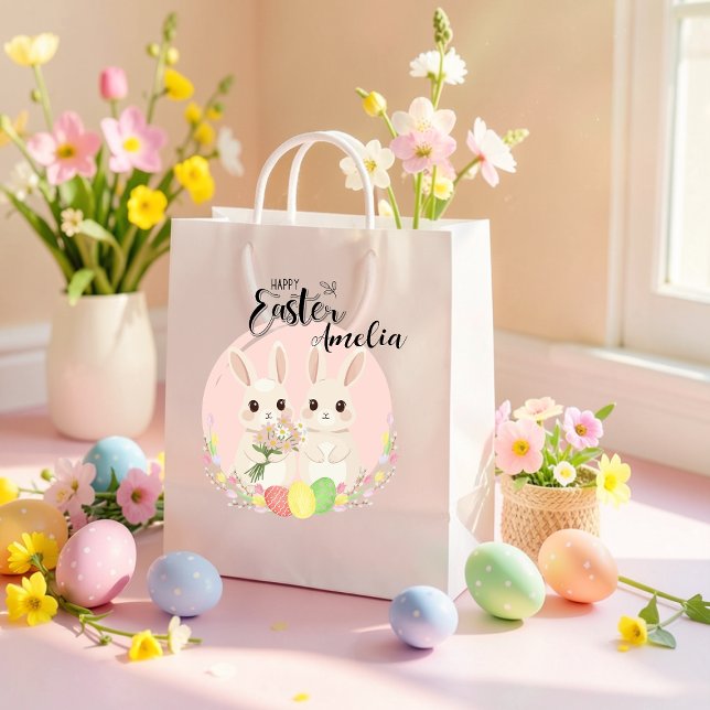Two Easter Bunnies Personalized Gift Bag (Creator Uploaded)