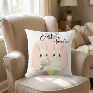 Two Easter Bunnies Personalized Throw Pillow