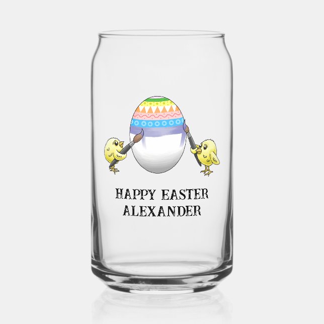 Two Easter chicks paint the Easter egg Can Glass (Front)