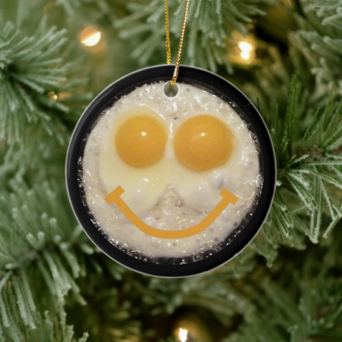 Two Eggs in Frying Pan with Smile Ceramic Ornament