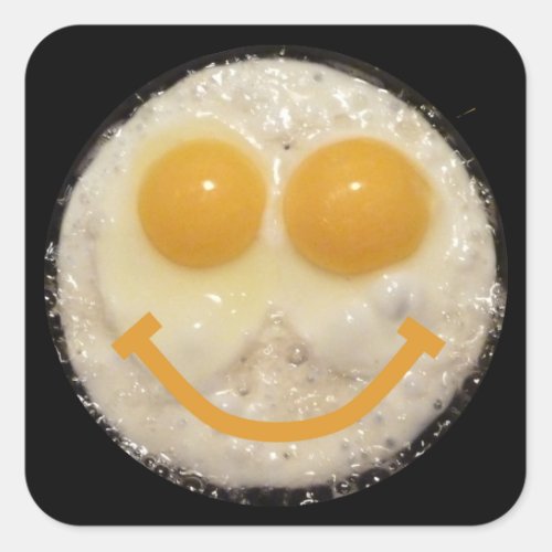 Two Eggs in Frying Pan with Smile Square Sticker