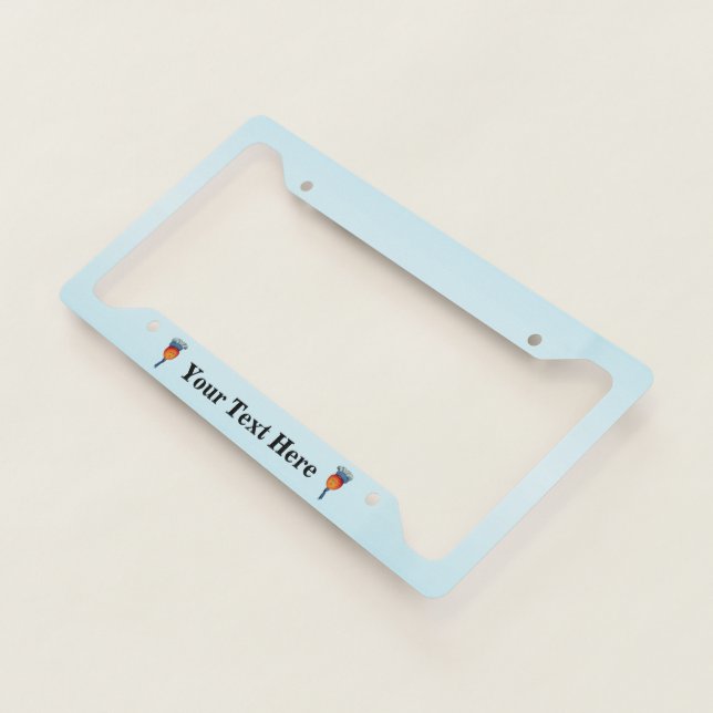 Two Elegant Apple Head Ladies Feathered Hat Blue License Plate Frame (3/4)