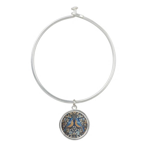 Two Elegant Blue Birds William Morris Inspired  Bangle Bracelet