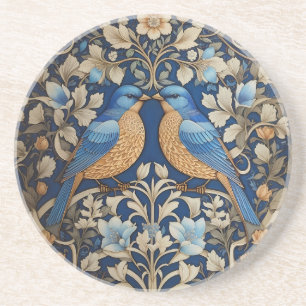 Two Elegant Blue Birds William Morris Inspired  Coaster