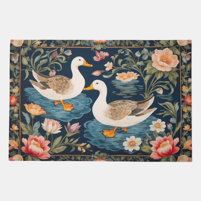 Two Elegant Ducks William Morris Inspired Doormat (Front)