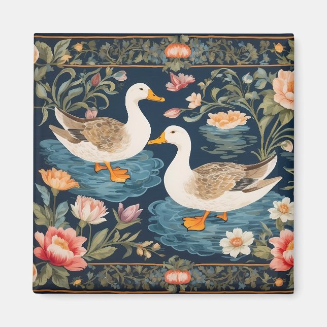 Two Elegant Ducks William Morris Inspired Magnet (Front)