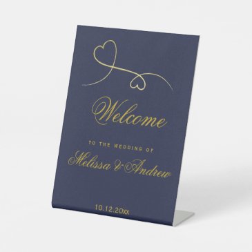 Two Elegant Gold Hearts | Blue Wedding Welcome 