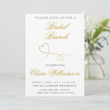 Two Elegant Gold Hearts | Bridal Brunch Invitation
