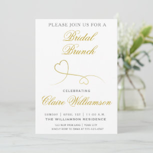 Two Elegant Gold Hearts Bridal Brunch Invitation