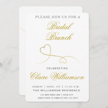 Two Elegant Gold Hearts | Bridal Brunch Invitation