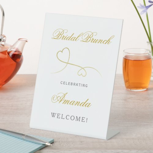 Two Elegant Gold Hearts  Bridal Brunch Welecome Pedestal Sign