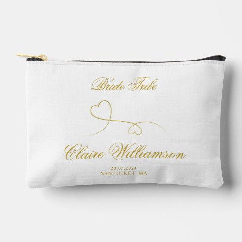 Two Elegant Gold Hearts  Bride Tribe Accessory Pouch