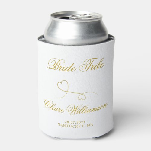 Two Elegant Gold Hearts  Bride Tribe Can Cooler