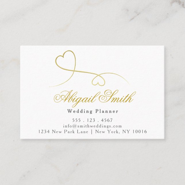 Two Elegant Gold Hearts Business Card (Front)