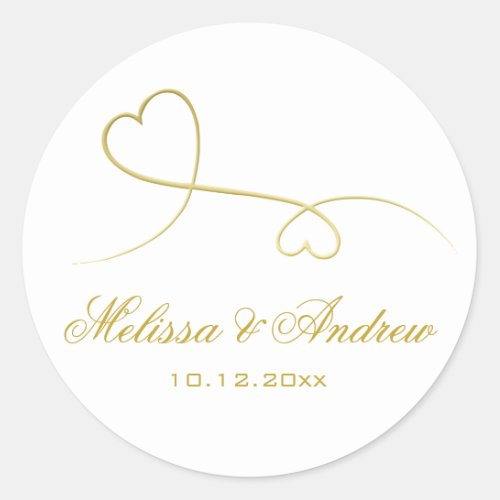 Two Elegant Gold Hearts  Personalized Wedding Classic Round Sticker