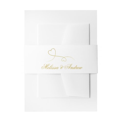 Two Elegant Gold Hearts  Personalized Wedding Invitation Belly Band