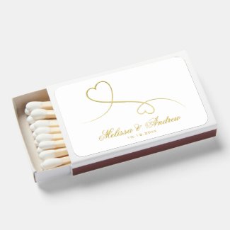 Two Elegant Gold Hearts | Personalized Wedding Matchboxes