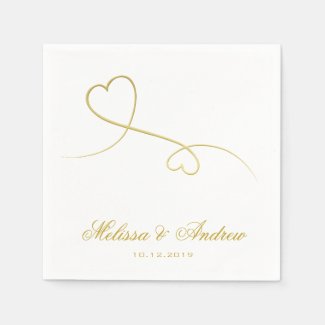 Two Elegant Gold Hearts | Personalized Wedding Paper Napkins