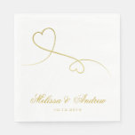 Two Elegant Gold Hearts | Personalized Wedding Paper Napkins