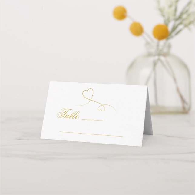 Two Elegant Gold Hearts | Personalized Wedding Place Card (Front)