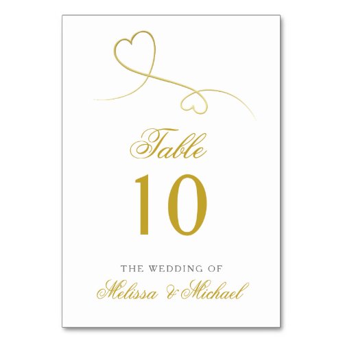 Two Elegant Gold Hearts  Personalized Wedding Table Number