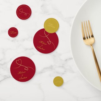 Two Elegant Gold Hearts | Red & Gold Wedding Confetti