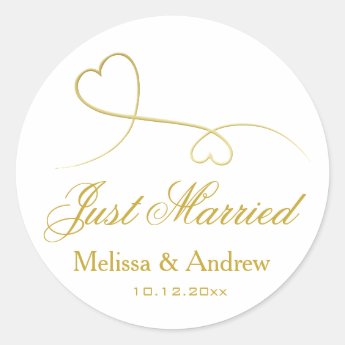 Two Elegant Gold Hearts | Wedding 'Just Married' 