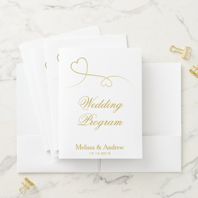Two Elegant Gold Hearts | Wedding Program Pocket Folder (In Situ)