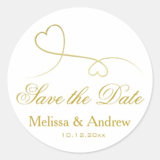 Two Elegant Gold Hearts | Wedding 'Save the Date'  Classic Round Sticker