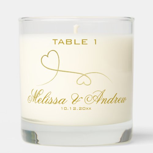 Two Elegant Gold Hearts  Wedding Scented Candle