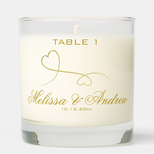 Two Elegant Gold Hearts | Wedding Scented Candle (Front)