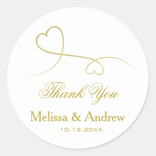 Two Elegant Gold Hearts  Wedding Thank You Classic Round Sticker