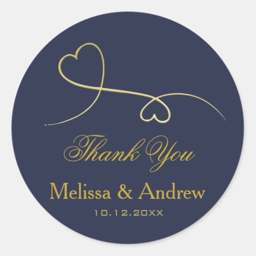 Two Elegant Gold Hearts  Wedding Thank You Classic Round Sticker