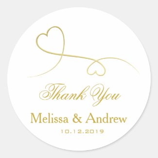 Two Elegant Gold Hearts | Wedding 'Thank You' Classic Round Sticker