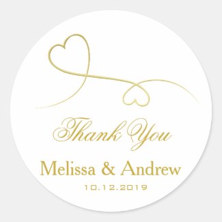 Two Elegant Gold Hearts | Wedding 'Thank You' Classic Round Sticker