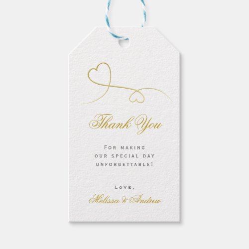 Two Elegant Gold Hearts  Wedding Thank You Gift Tags