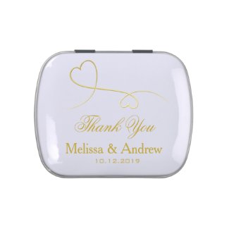 Two Elegant Gold Hearts | Wedding 'Thank You' Jelly Belly Candy Tin