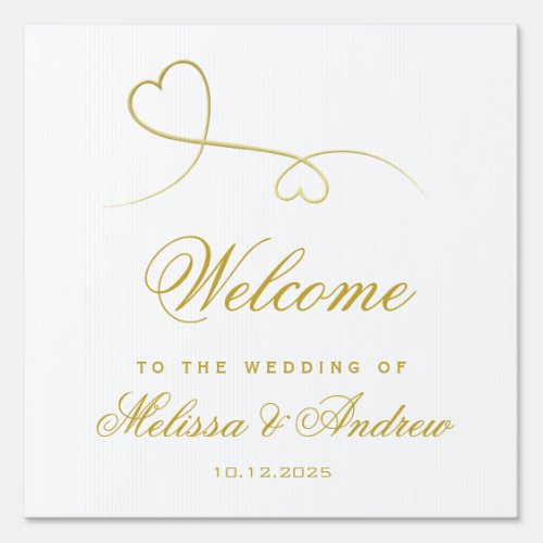Two Elegant Gold Hearts  Wedding Welcome Sign