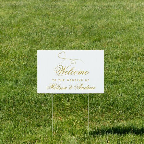 Two Elegant Gold Hearts  Wedding Welcome Sign