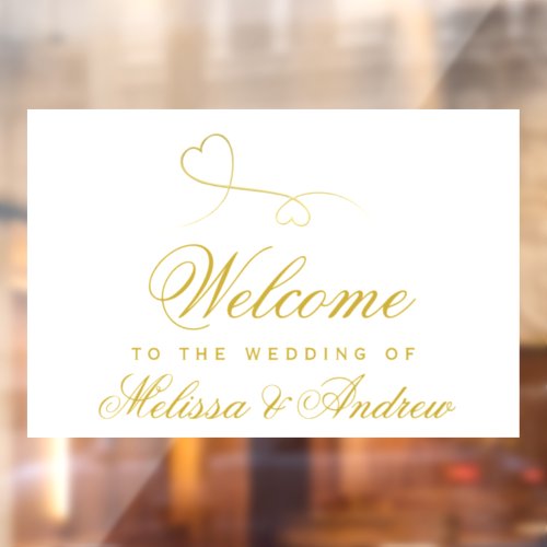 Two Elegant Gold Hearts  Wedding Welcome Window Cling