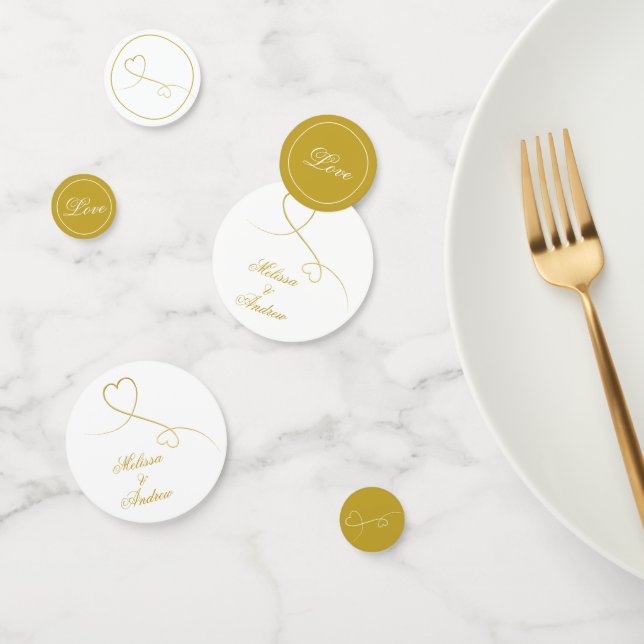 Two Elegant Gold Hearts | White & Gold Wedding Confetti (Group)