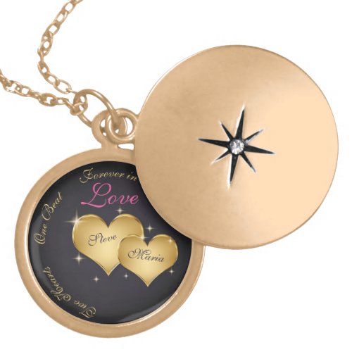 Two Elegant Golden Hearts Name Locket Necklace