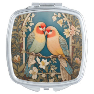Two Elegant Lovebirds Vintage Floral Compact Mirror