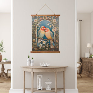 Two Elegant Lovebirds Vintage Floral Hanging Tapestry