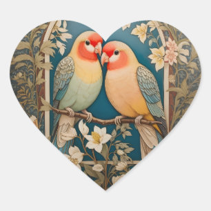 Two Elegant Lovebirds Vintage Floral Heart Sticker
