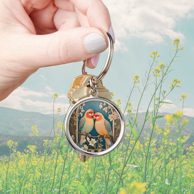 Two Elegant Lovebirds Vintage Floral Keychain (Creator Uploaded)