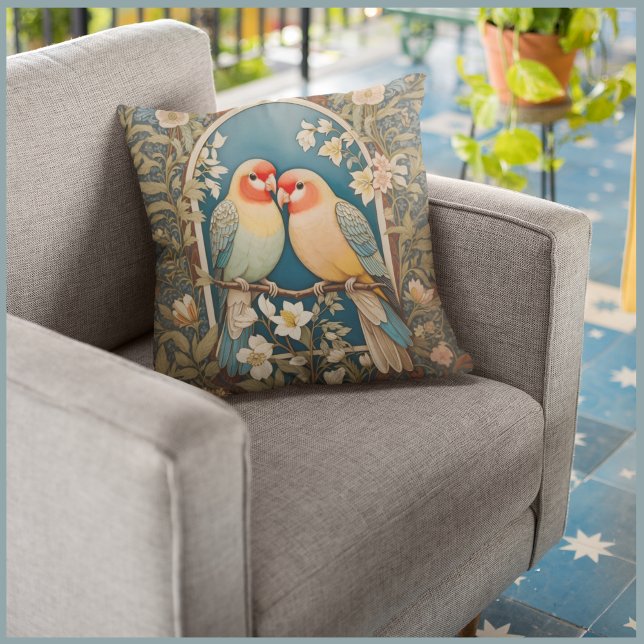 Two Elegant Lovebirds Vintage Floral Throw Pillow (Creator Uploaded)
