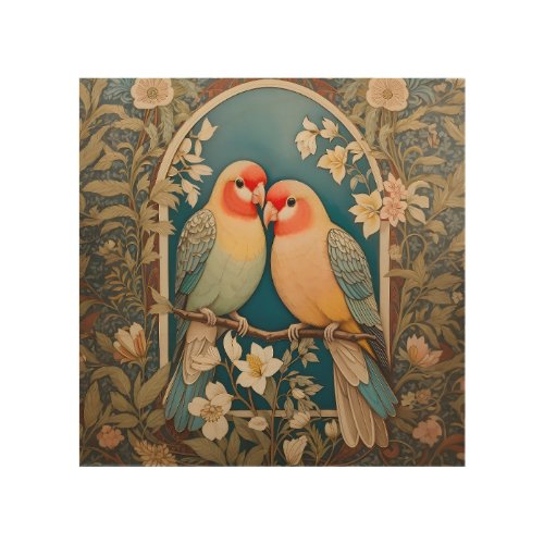 Two Elegant Lovebirds Vintage Floral Wood Wall Art