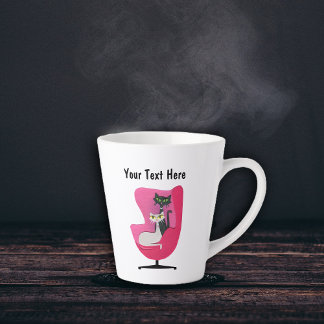 Two Elegant Mid Century Cats in Pink Chair Latte Mug